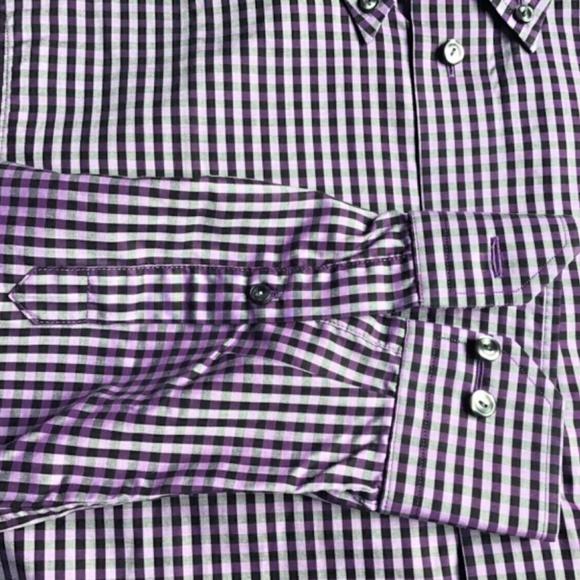 ETON contemporary purple checkered cotton shirt Sz 15 3/4 -40 cm made in Europe - Picture 9 of 12